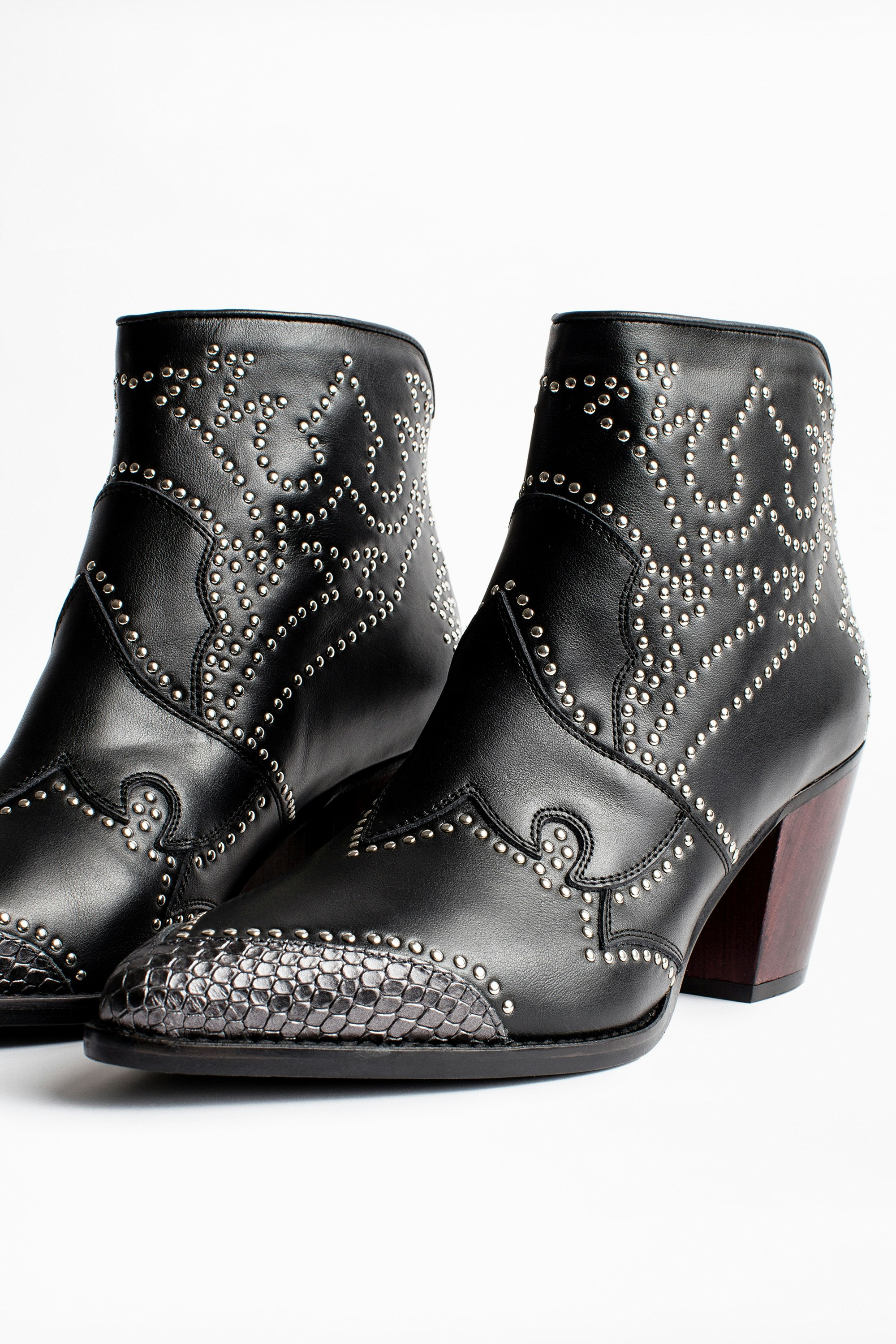 black ankle boots with silver studs