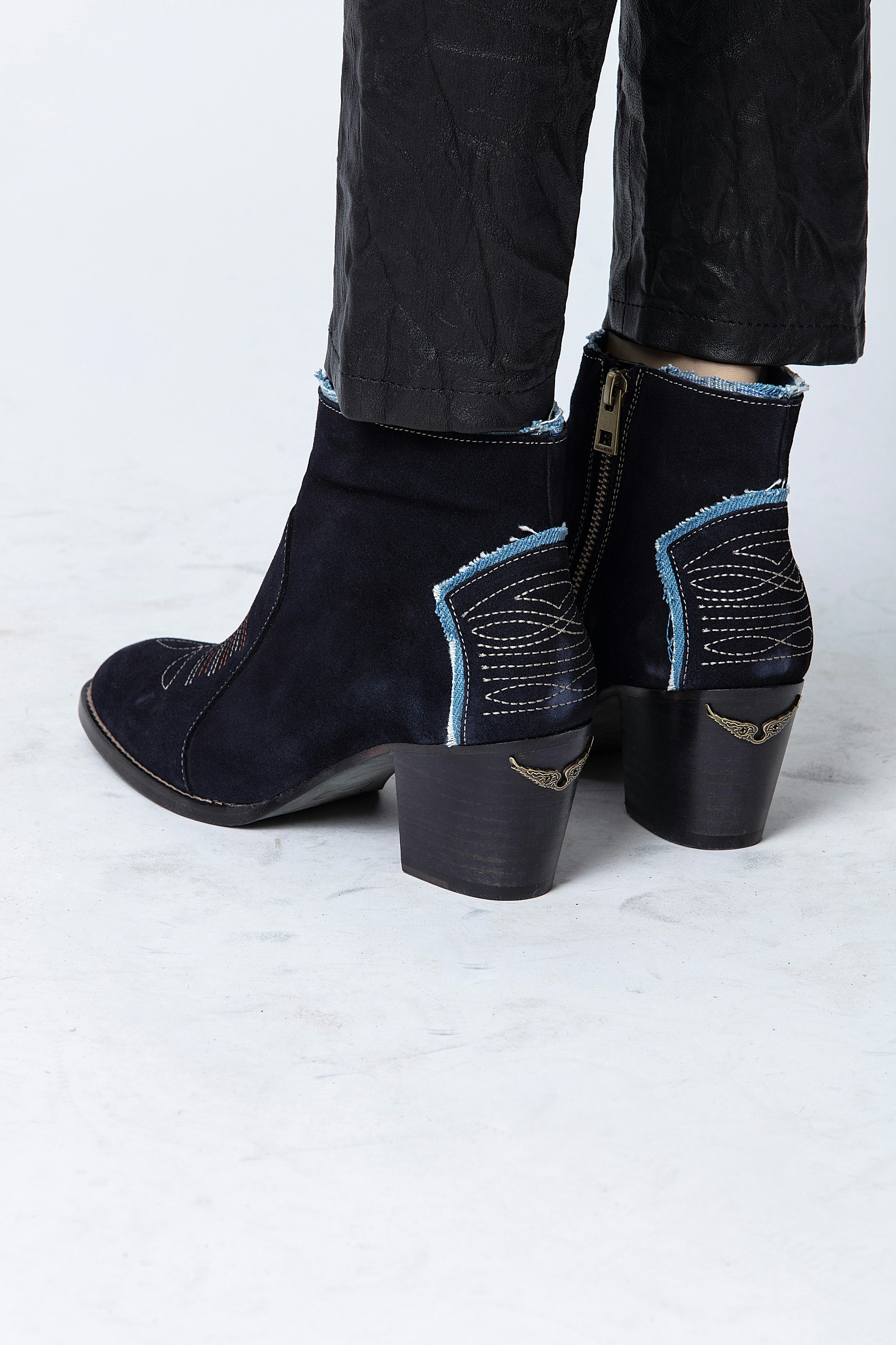 Molly Suede Denim Ankle Boots - boots 